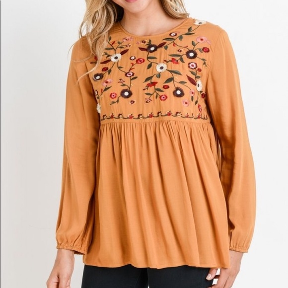 ⭐️LAST1⭐Embroidered Floral Babydoll Top In Honey - Picture 5 of 8